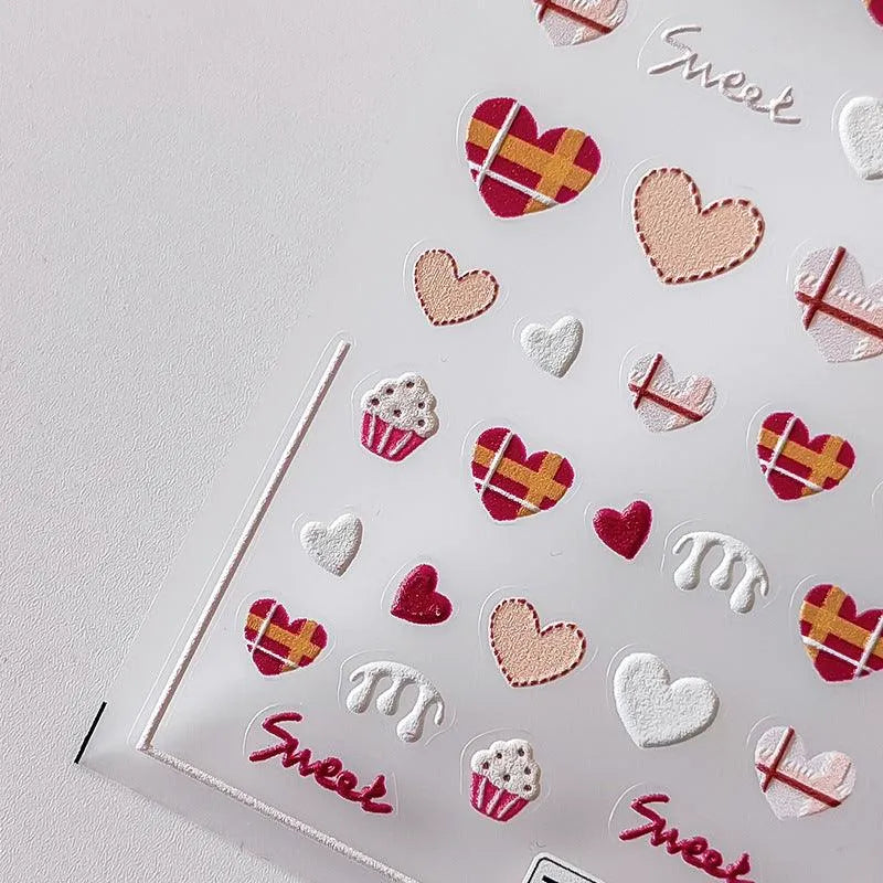 Heart Nail Art Stickers Adhesive Slider Sweet Cake Heart Sticker Decals TS2169
