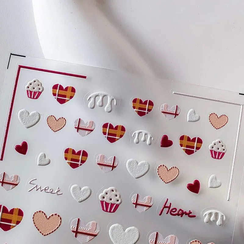 Heart Nail Art Stickers Adhesive Slider Sweet Cake Heart Sticker Decals TS2169