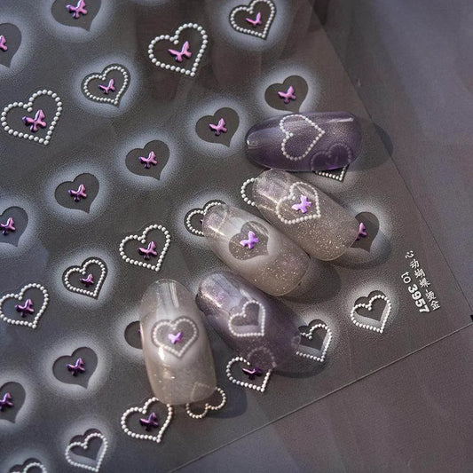 Hollow Heart Nail Art Stickers Adhesive Embossed Love Sticker Decals 