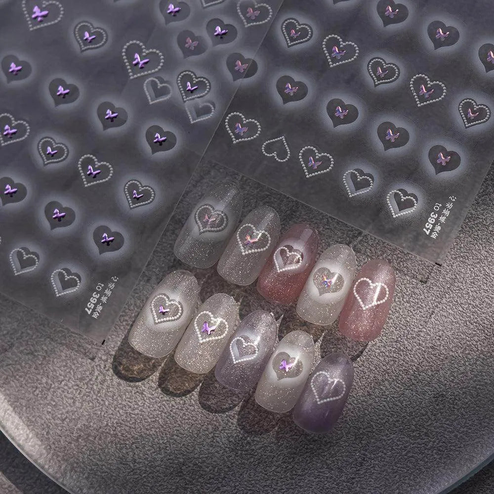 Hollow Heart Nail Art Stickers Adhesive Embossed Love Sticker Decals 