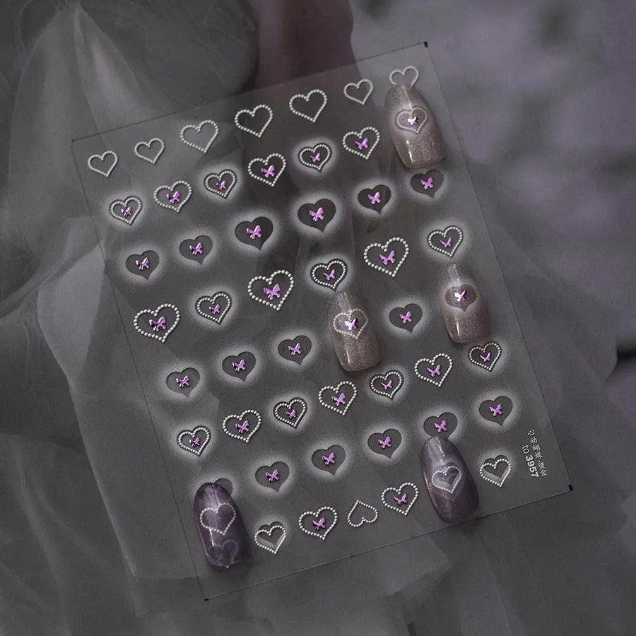Hollow Heart Nail Art Stickers Adhesive Embossed Love Sticker Decals 