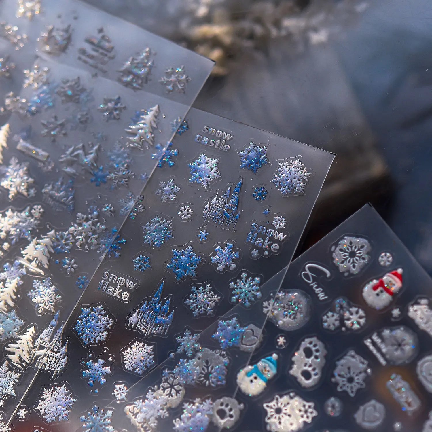 Holo Glitter Winter Snowflake Snowman Nail Stickers 5480