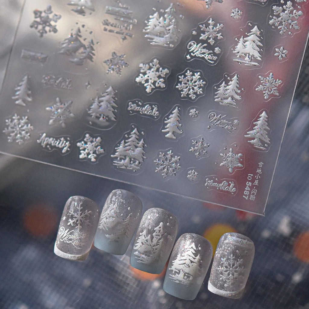Holo Glitter Winter Snowflake Snowman Nail Stickers 5480