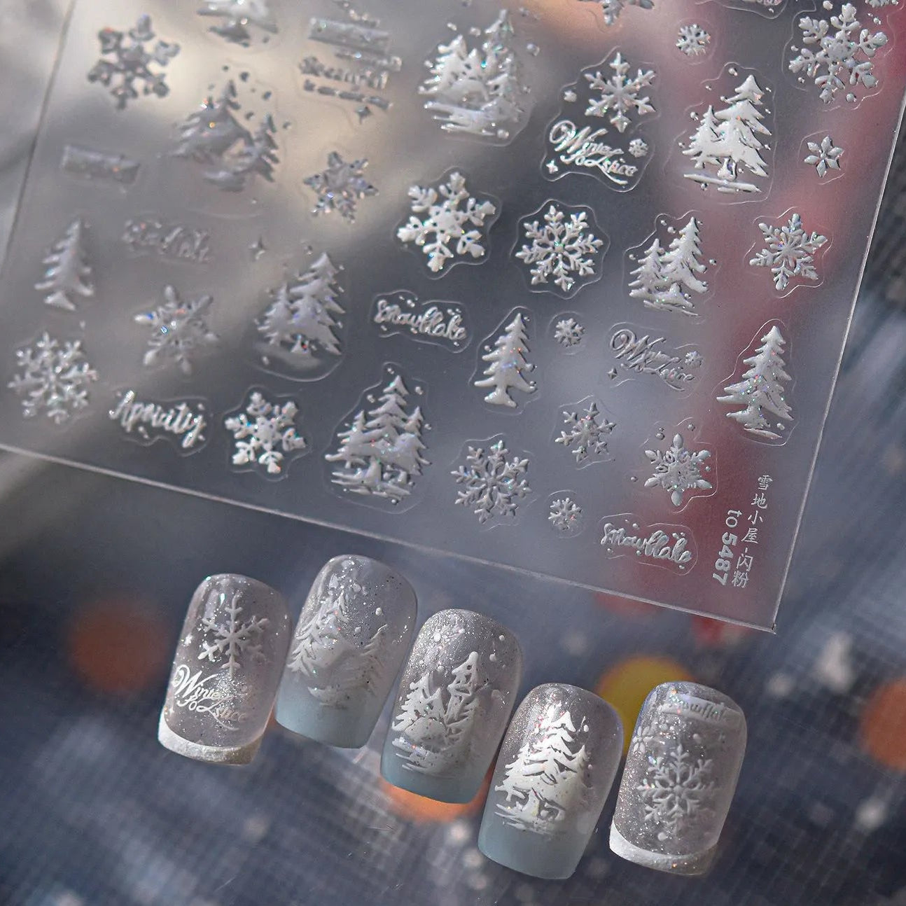 Holo Glitter Winter Snowflake Snowman Nail Stickers 5480
