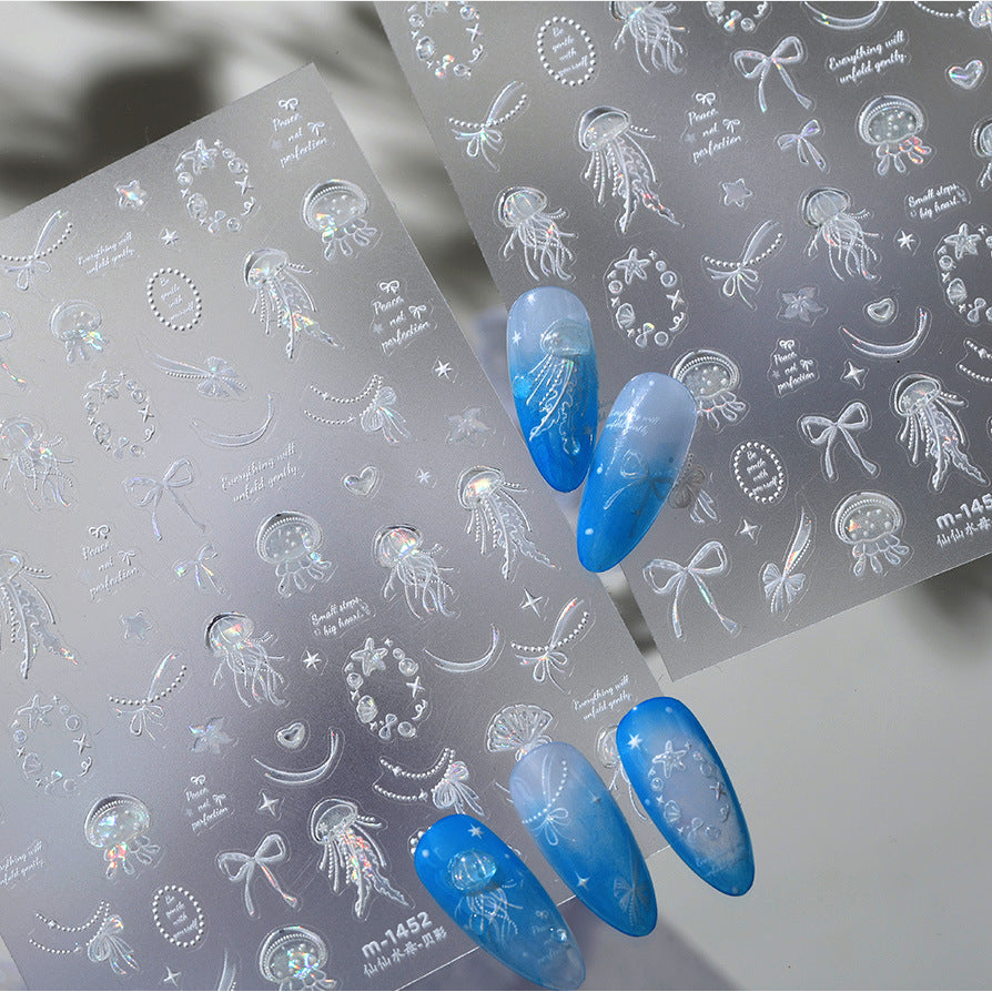 Holo Jellyfish & Bow Nail Stickers - Mermaidcore Decals