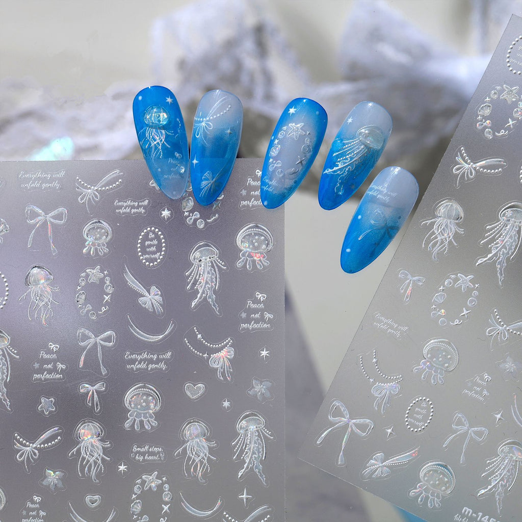 Holo Jellyfish & Bow Nail Stickers - Mermaidcore Decals 1452
