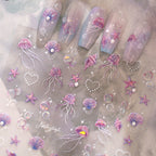 Holo Jellyfish & Bubble Nail Stickers -  Shell Starfish Mermaid Decals