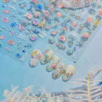 Holographic 5D Beach Nail Stickers – Embossed Seashell & Starfish Nail Art Decals to5080