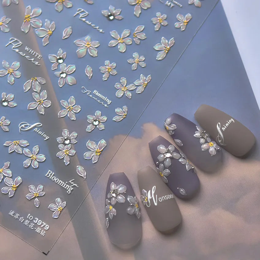 Holographic 5D Flower Nail Stickers 3979