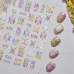 Holographic Geometric Nail Stickers | Gold Line & Knit Heart DIY Decals to5403