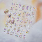 Holographic Geometric Nail Stickers | Gold Line & Knit Heart DIY Decals to5403