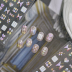 Holographic Geometric Nail Stickers | Gold Line & Knit Heart DIY Decals to5403