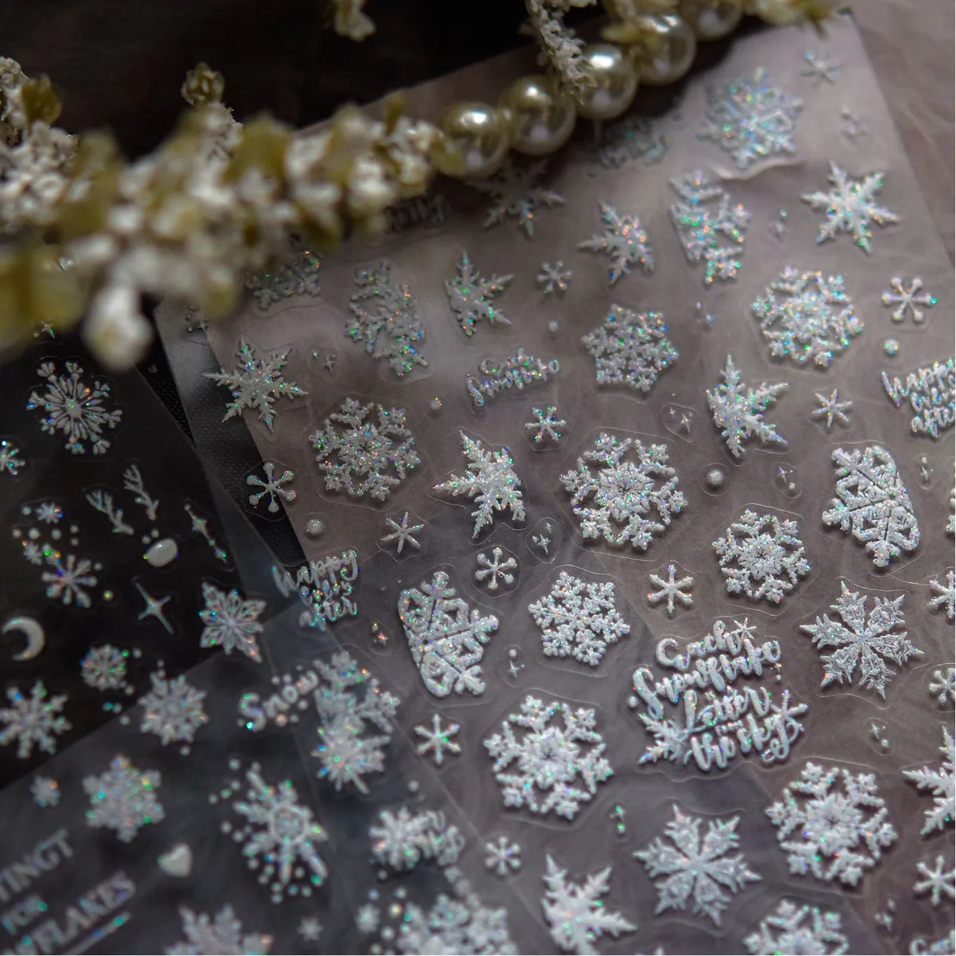 Holographic Glitter Snowflake Nail Stickers to5415