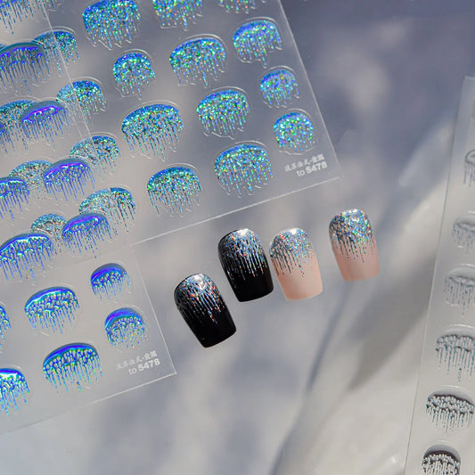 Holographic Melting French Tip Nail Sticker - Silver Y2K Drip Decals 5478