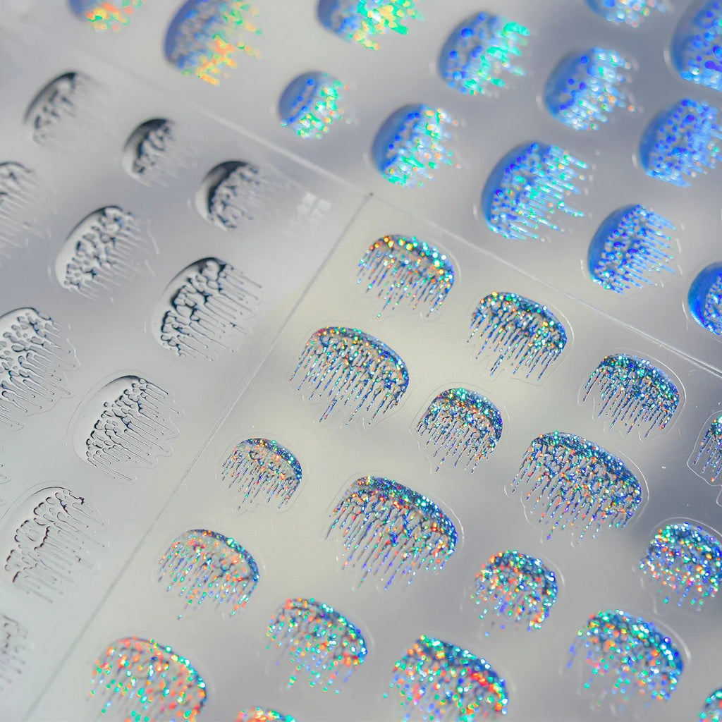 Holographic Melting French Tip Nail Sticker - Silver Y2K Drip Decals 5478