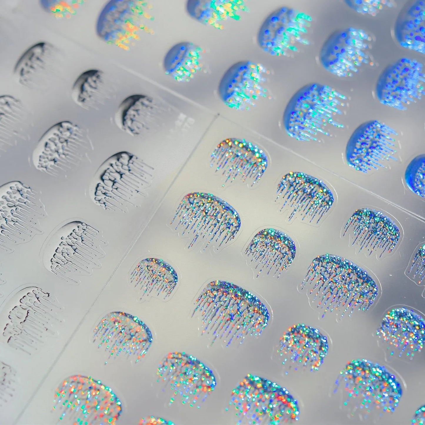 Holographic Melting French Tip Nail Sticker - Silver Y2K Drip Decals 5478