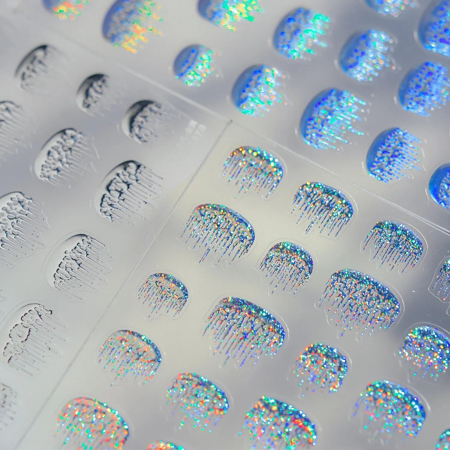 Holographic Melting French Tip Nail Sticker - Silver Y2K Drip Decals 5478