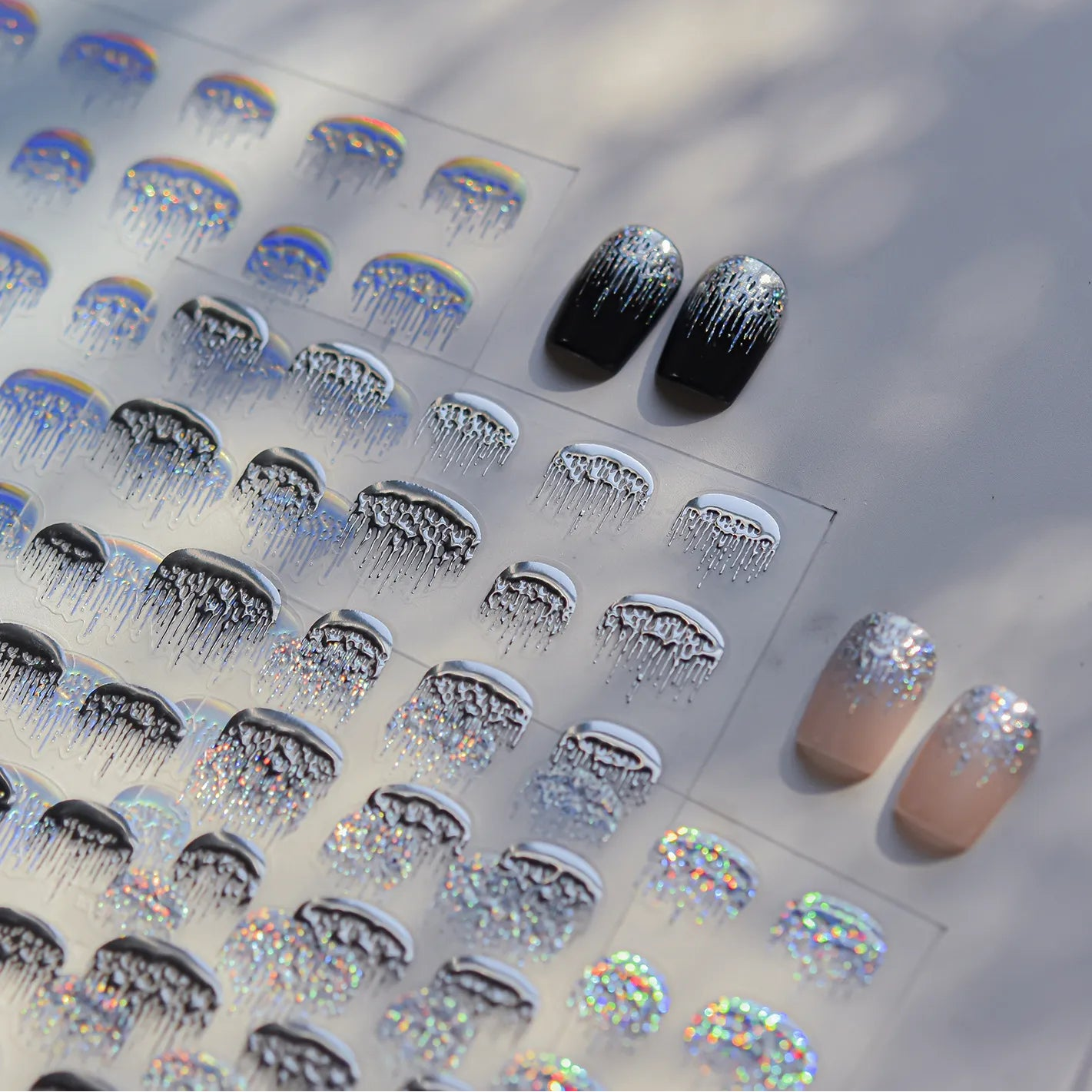 Holographic Melting French Tip Nail Sticker - Silver Y2K Drip Decals 5478