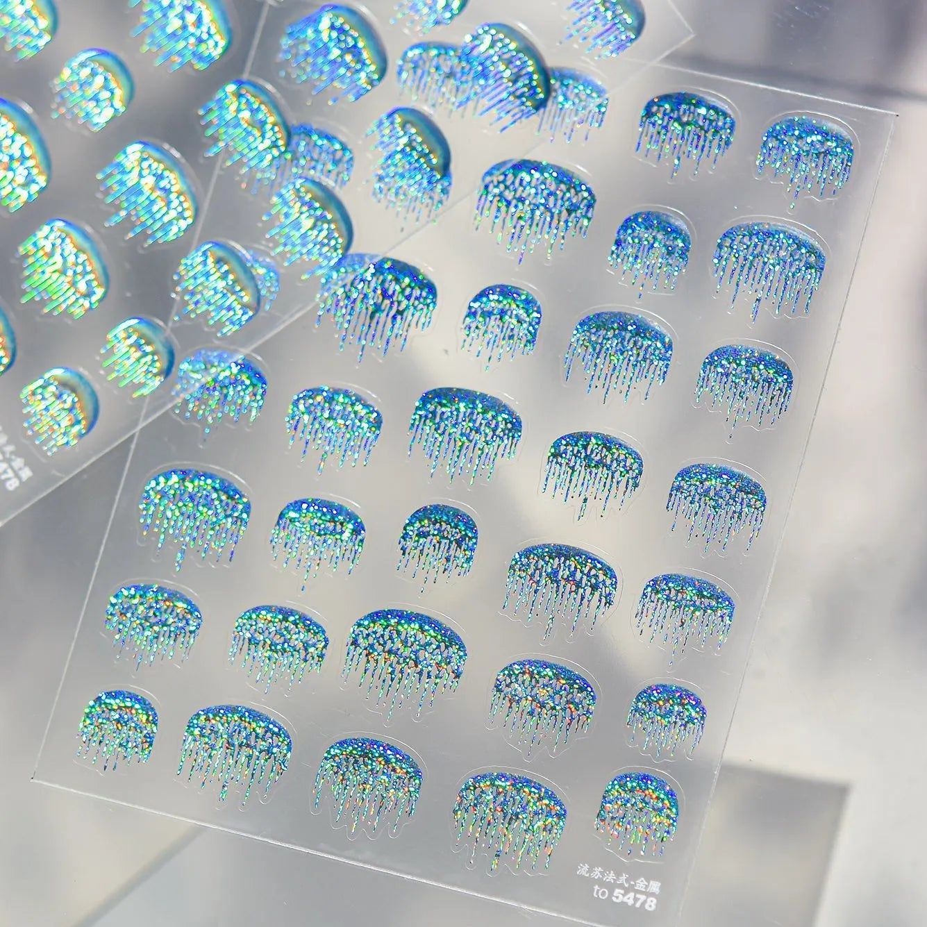 Holographic Melting French Tip Nail Sticker - Silver Y2K Drip Decals 5478