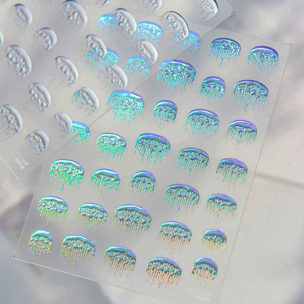 Holographic Melting French Tip Nail Sticker - Silver Y2K Drip Decals 5478