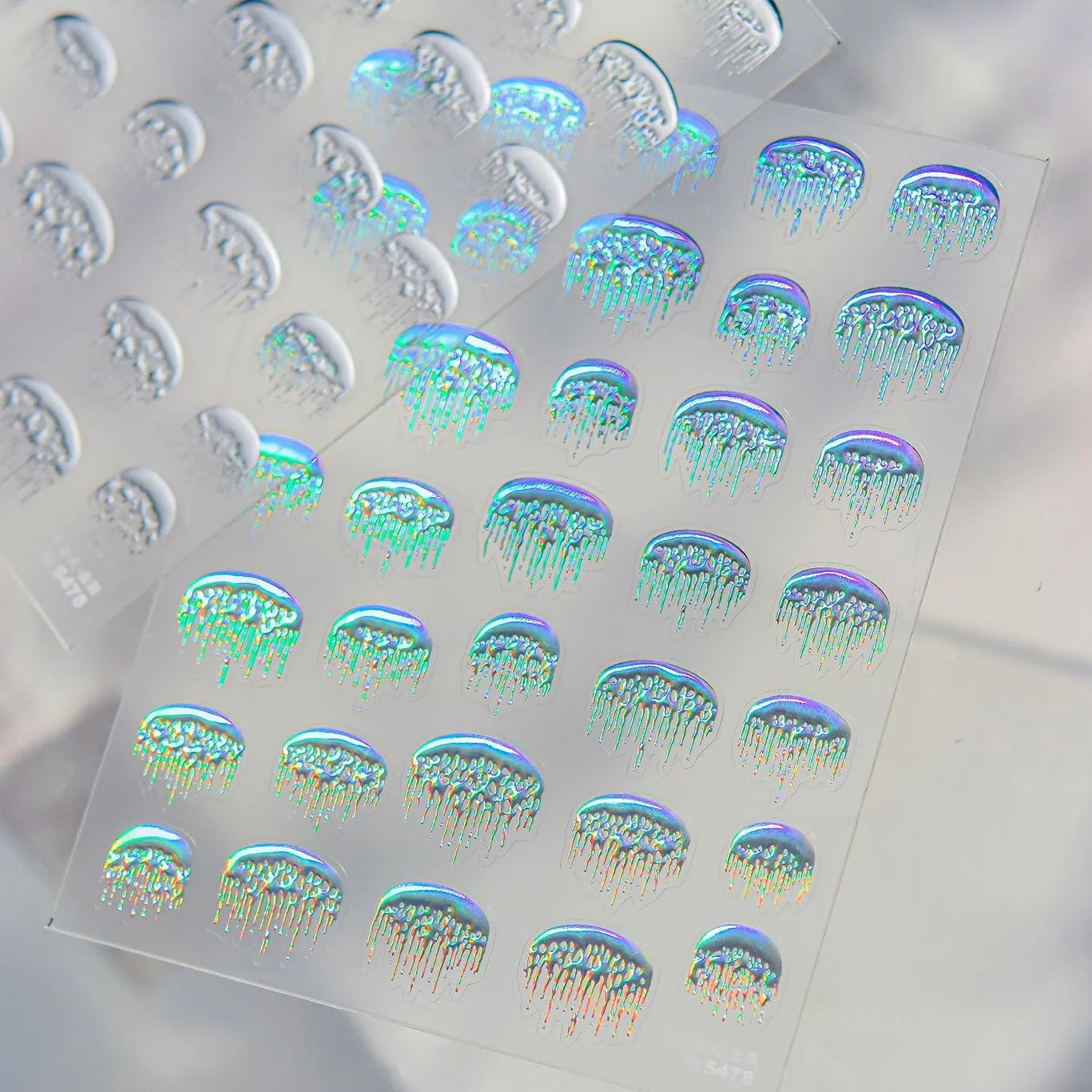 Holographic Melting French Tip Nail Sticker - Silver Y2K Drip Decals 5478