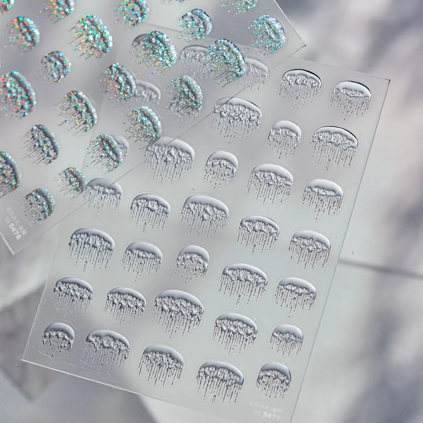 Holographic Melting French Tip Nail Sticker - Silver Y2K Drip Decals 5478