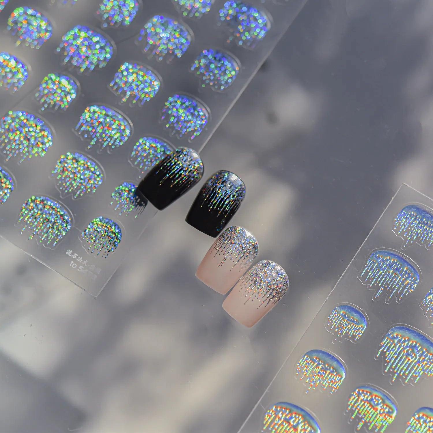 Holographic Melting French Tip Nail Sticker - Silver Y2K Drip Decals 5478