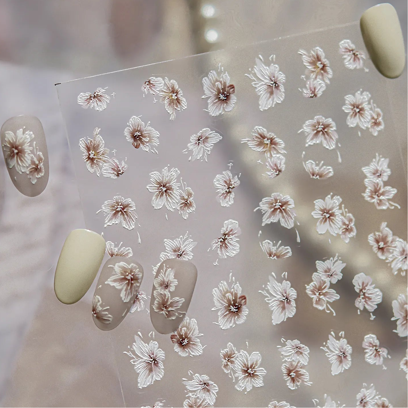 Holographic Metallic Floral Nail Stickers | Camellia Flower Decals 5605