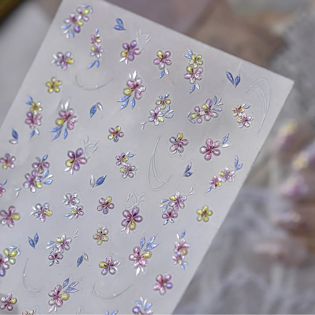 Holographic Metallic Floral Nail Stickers | Camellia Flower Decals 5605