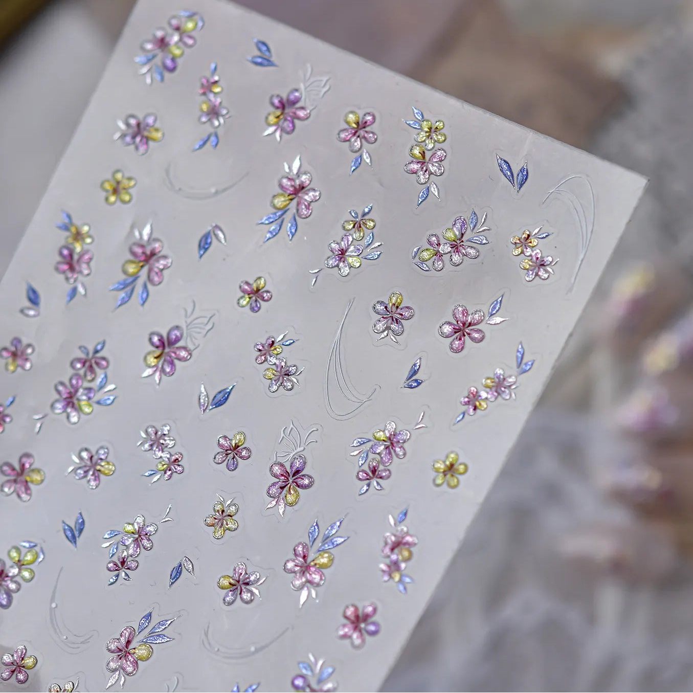Holographic Metallic Floral Nail Stickers | Camellia Flower Decals 5605