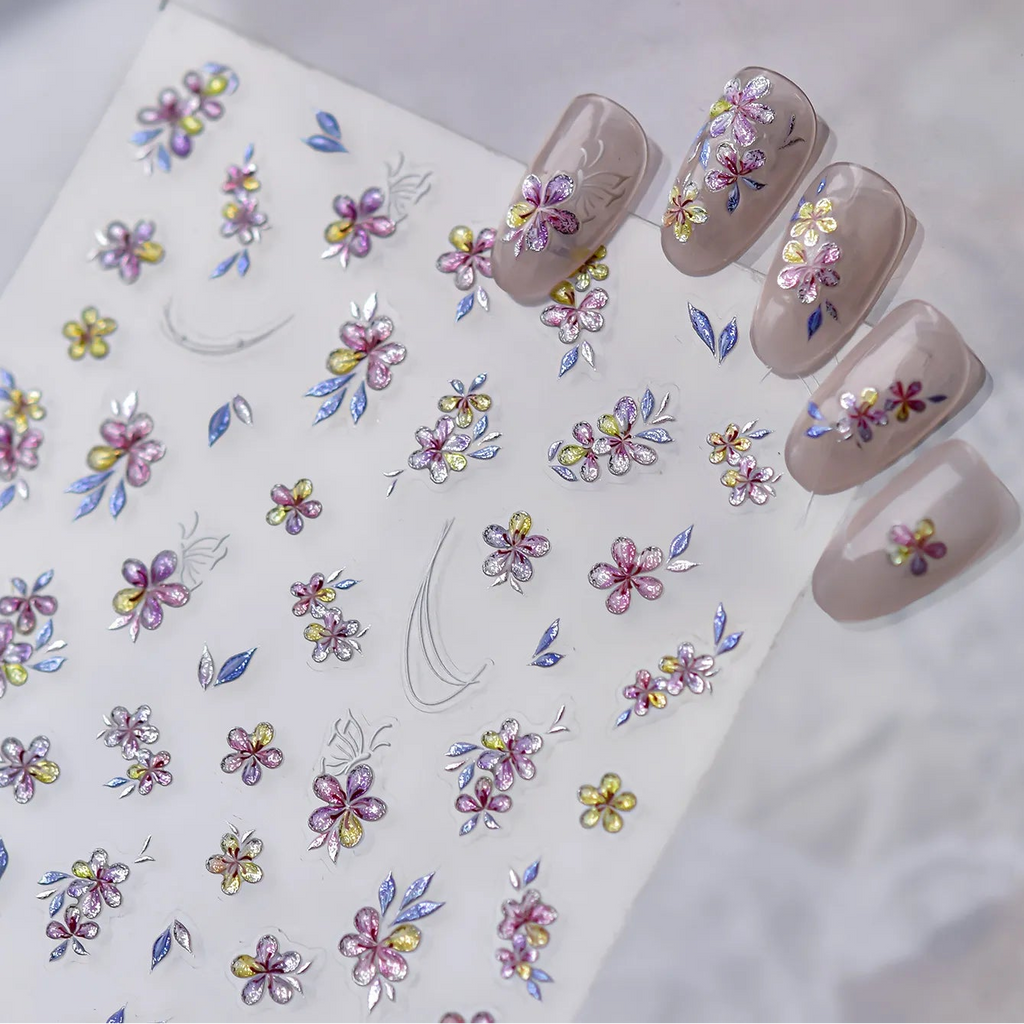 Holographic Metallic Floral Nail Stickers | Camellia Flower Decals 5605