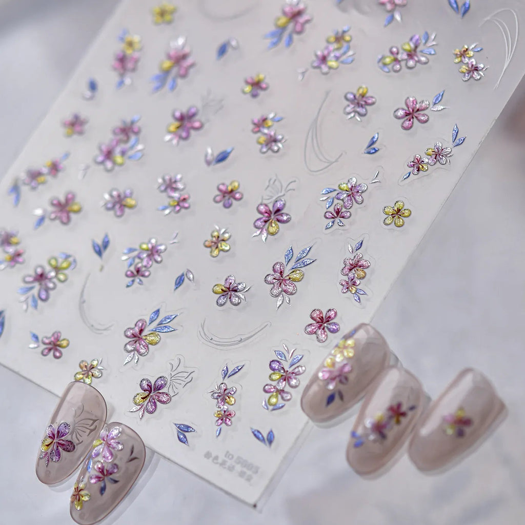 Holographic Metallic Floral Nail Stickers | Camellia Flower Decals 5605