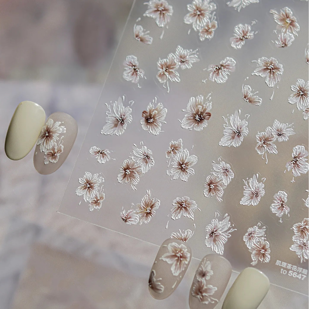 Holographic Metallic Floral Nail Stickers | Camellia Flower Decals 5605
