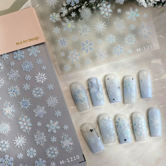 Holographic Snowflake Nail Stickers - Winter Christmas Holiday Decals M1210