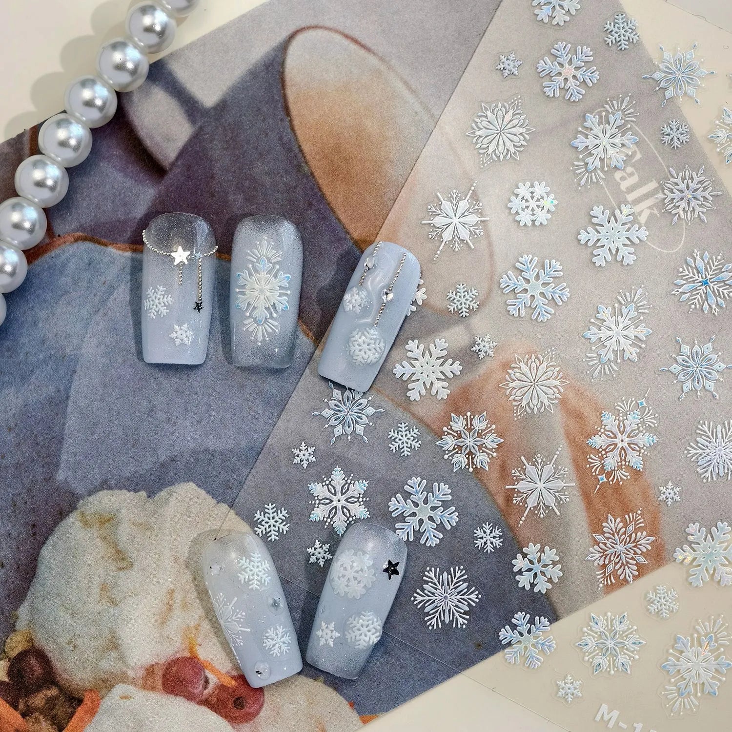 Holographic Snowflake Nail Stickers - Winter Christmas Holiday Decals M1210
