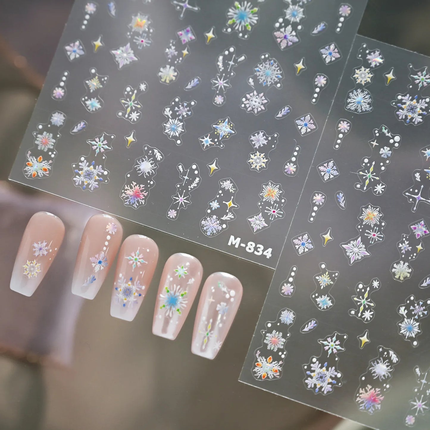 Holographic Snowflake & Star 3D Nail Stickers - Winter Christmas Nail Art Decals M834