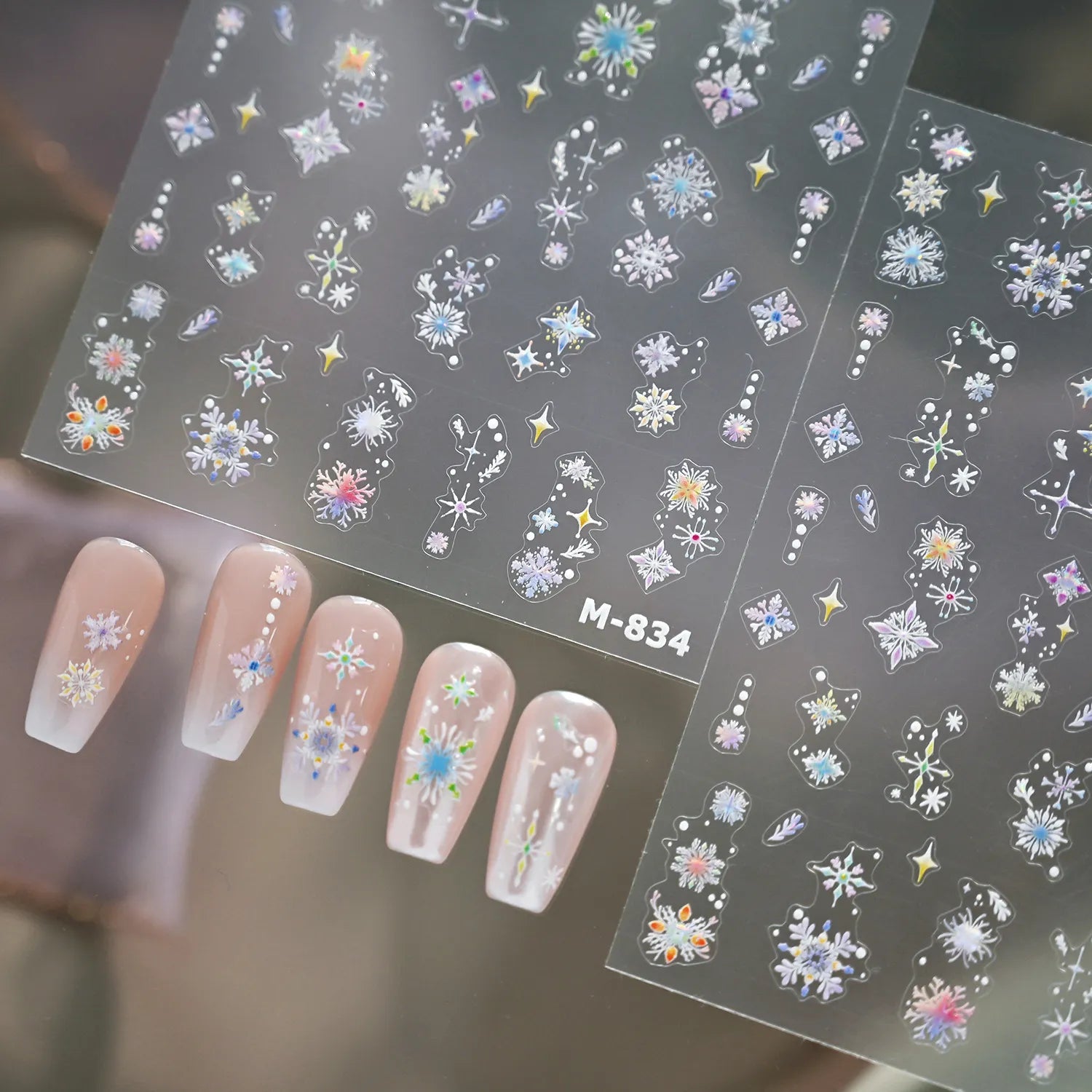 Holographic Snowflake & Star 3D Nail Stickers - Winter Christmas Nail Art Decals M834