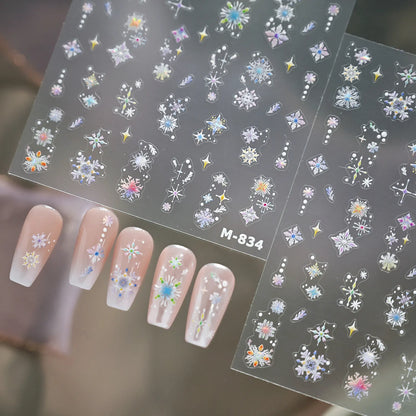 Holographic Snowflake & Star 3D Nail Stickers - Winter Christmas Nail Art Decals M834