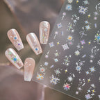 Holographic Snowflake & Star 3D Nail Stickers - Winter Christmas Nail Art Decals M834