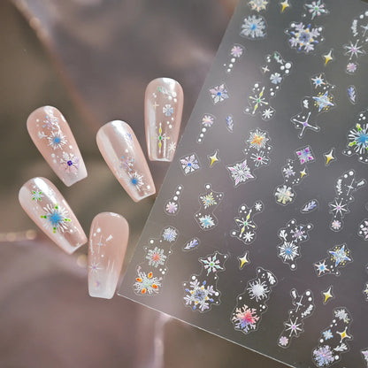 Holographic Snowflake & Star 3D Nail Stickers - Winter Christmas Nail Art Decals M834