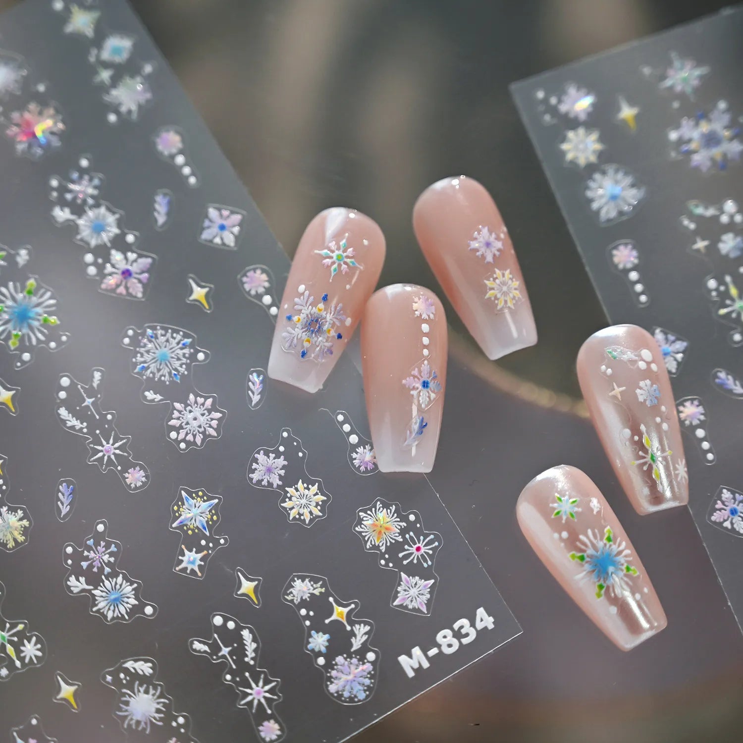 Holographic Snowflake & Star 3D Nail Stickers - Winter Christmas Nail Art Decals M834