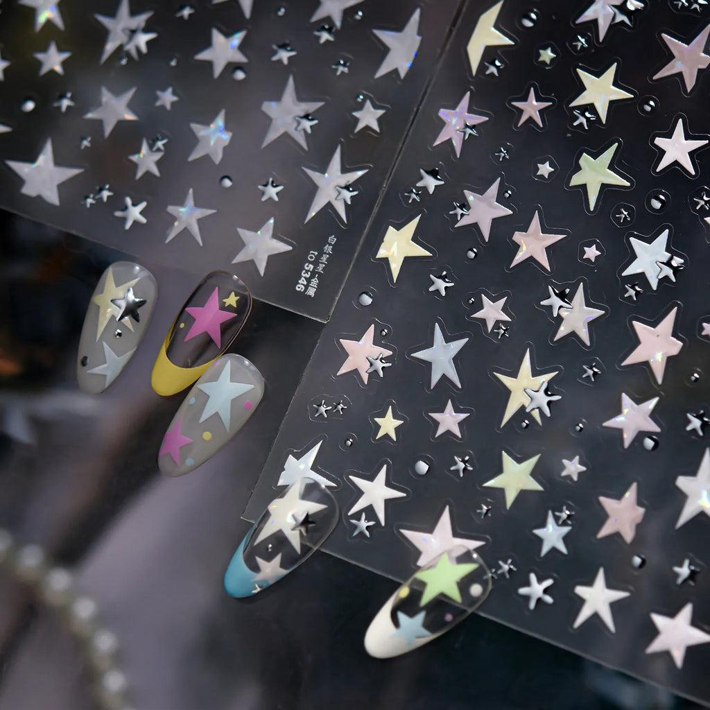 Holographic Star Nail Stickers | Iridescent Decals for DIY Trendy Nail Art