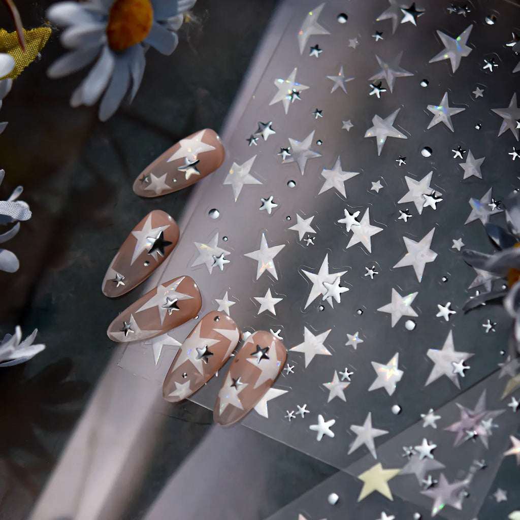 Holographic Star Nail Stickers | Iridescent Decals for DIY Trendy Nail Art