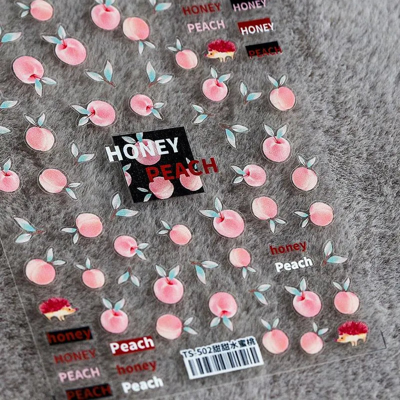 Honey Peach Nail Art Stickers Summer Fruit Adhesive Sticker Decals TS502