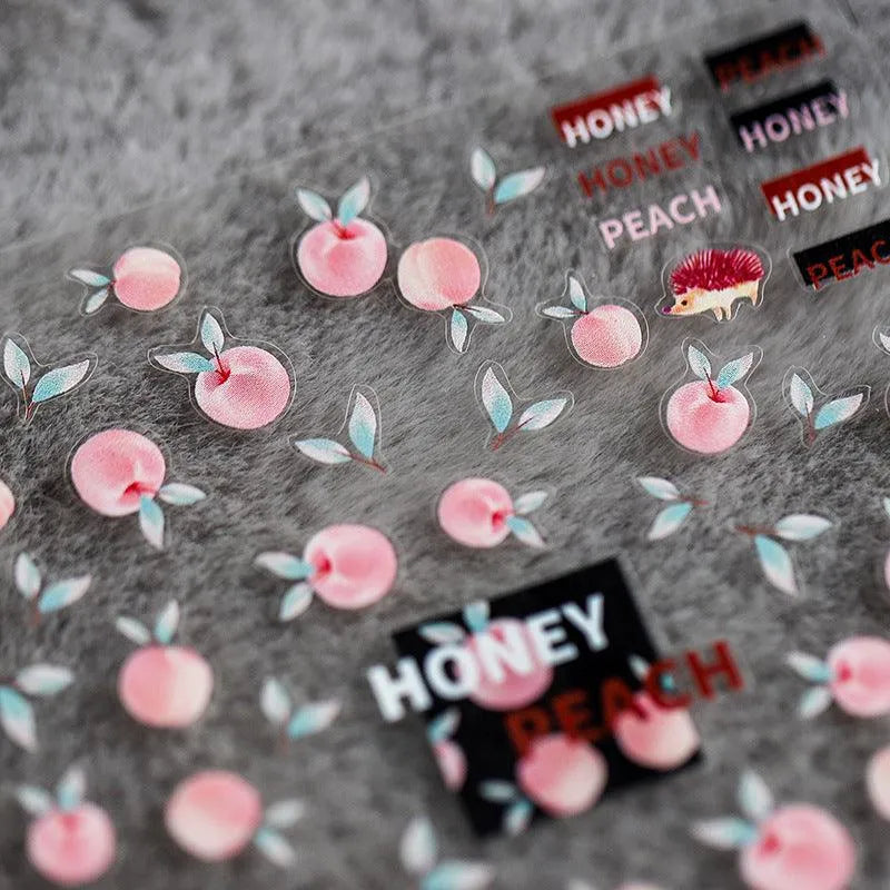 Honey Peach Nail Art Stickers Summer Fruit Adhesive Sticker Decals TS502