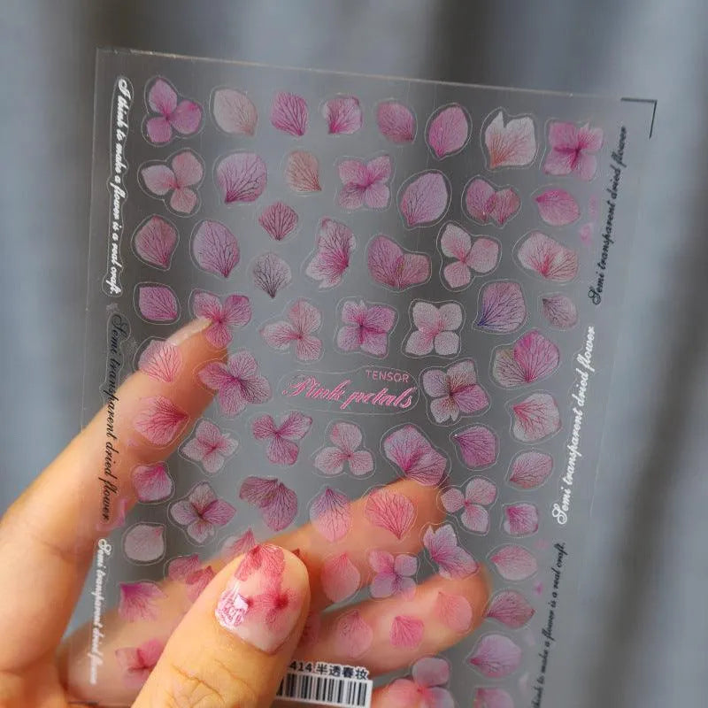 Hydrangea Nail Art Stickers Dried Flower Petals Leaf 3D Adhesive Sticker Decals DIY Nail Supplies