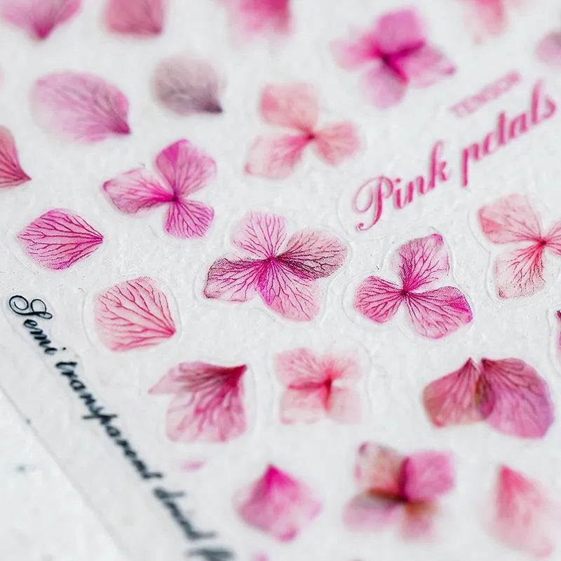 Hydrangea Nail Art Stickers Dried Flower Petals Leaf 3D Adhesive Sticker Decals DIY Nail Supplies