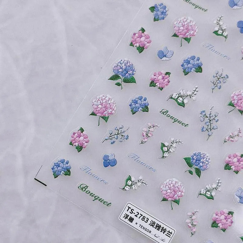 Hydrangeas Flower Nail Art Stickers Adhesive Slider Lily Of The Valley Flower Sticker Decals TS2783