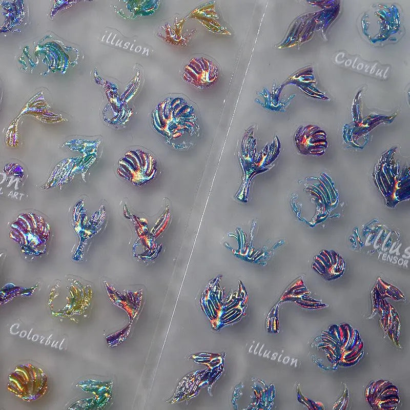 Illusion Mermaids Nail Art Stickers Sea Wave Jelly Adhesive Sticker Decals M115