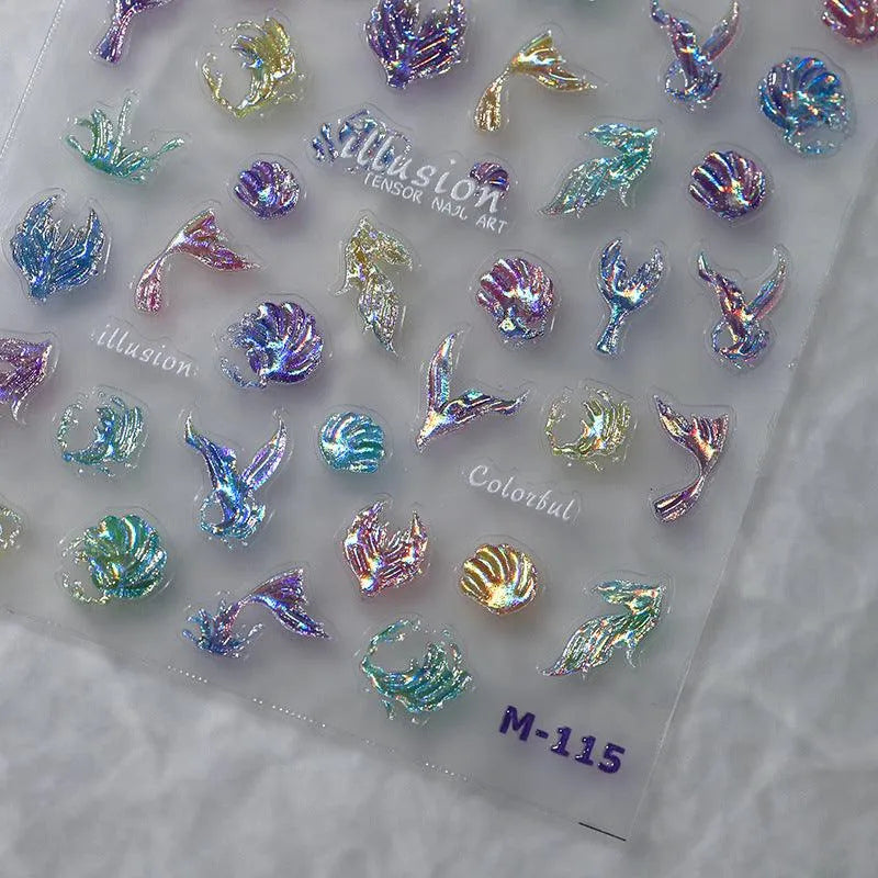 Illusion Mermaids Nail Art Stickers Sea Wave Jelly Adhesive Sticker Decals M115
